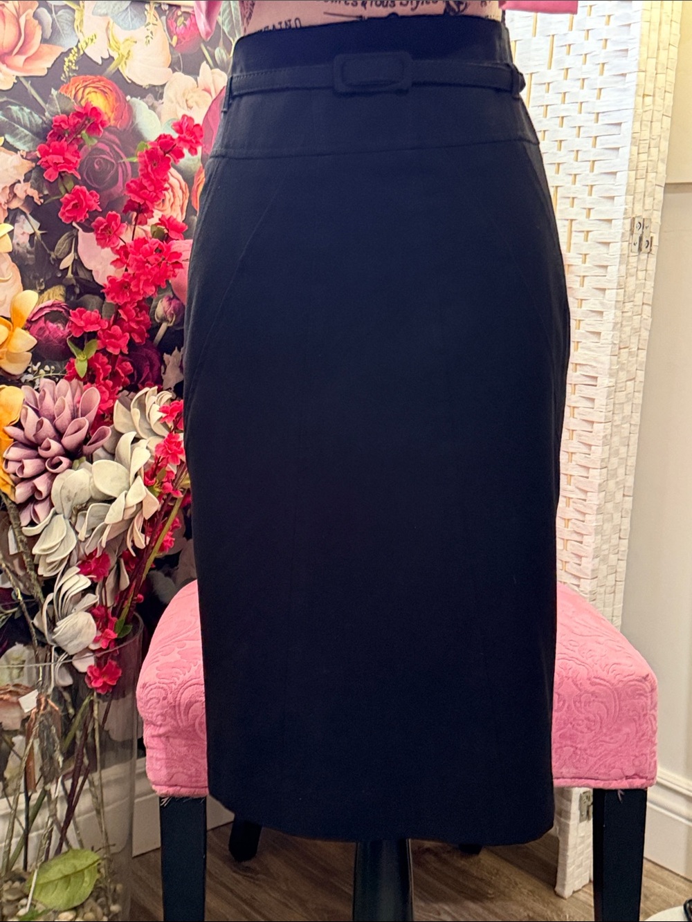 cleo Black High-Waist Pencil Skirt with Slim Waistband - Picture 9 of 16